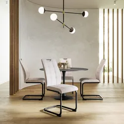 Set 4 sedie in tessuto a costine beige e schienale in similpelle grigio - Chizal