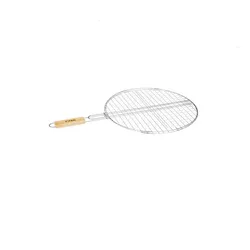 Griglia rotonda 40 cm per barbecue in acciaio con manico in legno