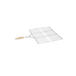 Griglia rettangolare doppia 40x50 cm per barbecue in acciaio zincato e manico in legno