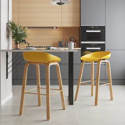 Set 2 sgabelli seduta giallo e gambe in metallo effetto legno - Alborg