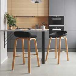 Set 2 sgabelli seduta nero e gambe in metallo effetto legno - Alborg