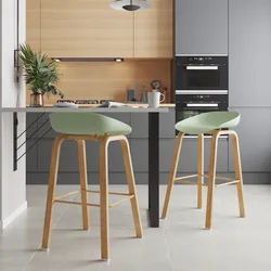 Set 2 sgabelli seduta verde e gambe in metallo effetto legno - Alborg