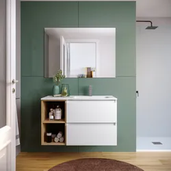 Mobile bagno sospeso 90 cm bianco opaco e lavabo dx con vano a giorno rovere africa - Anami