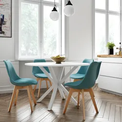 Set 4 sedie in polipropilene blu petrolio con cuscino in similpelle e gambe in legno - Alborg Plus