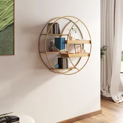 Libreria sospesa rotonda 80 cm in metallo rame e rovere chiaro - Yamar