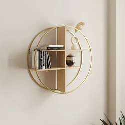Libreria sospesa rotonda 60 cm in metallo oro e rovere chiaro - Tlins