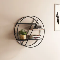 Libreria sospesa rotonda 60 cm in metallo nero e rovere chiaro - Gulsa
