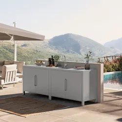 Cucina da giardino 240x60 cm con lavabo e 4 ante in alluminio grigio creta - Messiko