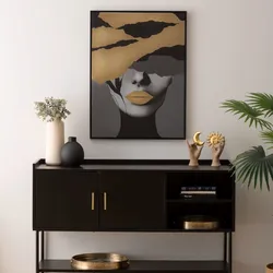 Decorazione da parete 60x80h cm in tessuto oro e nero con cornice