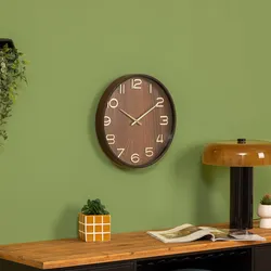 Orologio rotondo 38 cm in legno scuro naturale e oro