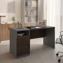 Scrivania 140x60 cm in legno noce e grigio con cassettiera integrata - Lenox