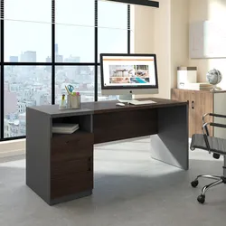 Scrivania 160x60 cm in legno noce e grigio con cassettiera integrata - Lenox