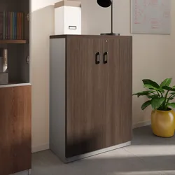 Mobile multiuso 80x120h cm in legno noce e grigio con 2 ante e serratura - Lenox