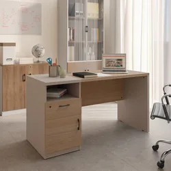 Scrivania 140x60 cm in legno rovere road e tortora con cassettiera integrata - Lenox