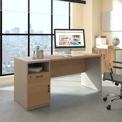Scrivania 160x60 cm in legno rovere road e tortora con cassettiera integrata - Lenox