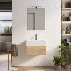 Mobile bagno sospeso 60 cm rovere frassino con lavabo e specchio - Alterego