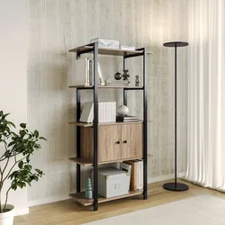 Libreria 80x150h effetto rovere scuro con 4 ripiani e 2 ante - Shiga