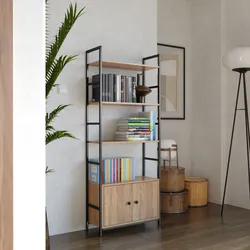 Libreria 59x144h effetto rovere selvatico con 3 ripiani e 2 ante - Shiga