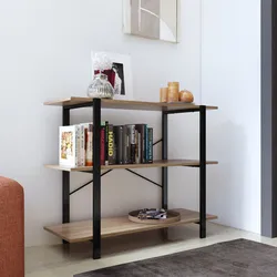 Consolle 101x35 cm effetto rovere scuro e acciaio nero con 3 ripiani - Grim