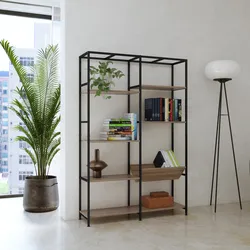 Libreria 100x150h cm effetto rovere chiaro e acciaio nero con 8 ripiani - Grim