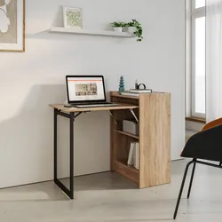 Scrivania a scomparsa 102x58 cm effetto rovere selvatico e acciaio nero - Telpan
