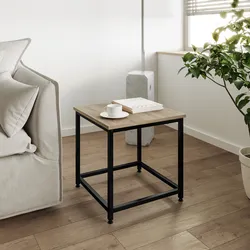 Tavolino 45x45 cm effetto rovere selvatico e struttura in acciaio nero - Broderick