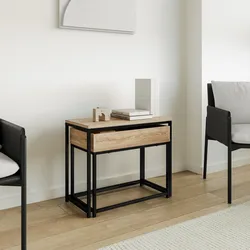 Set 2 tavolini sovrapponibili rovere selvatico e acciaio nero con vano contenitore rovere - Broderick
