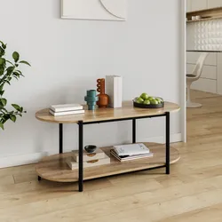 Tavolino 115x50 cm effetto rovere selvatico con 2 ripiani - Broderick