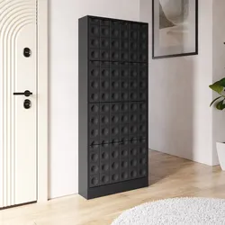 Scarpiera salvaspazio 63x153h cm nero con frontali decorati e 4 ante a ribalta - Miara