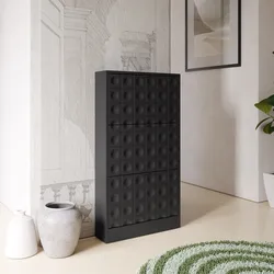 Scarpiera salvaspazio 63x117h cm nero con frontali decorati e 3 ante a ribalta - Miara