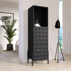 Mobile contenitore 46x153h cm nero con piedi in metallo e 2 ante decorate soft close - Miara