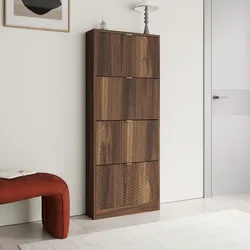 Scarpiera salvaspazio 63x153h cm noce con frontali decorati e 4 ante a ribalta - Kyra