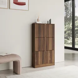 Scarpiera salvaspazio 63x117h cm noce con frontali decorati e 3 ante a ribalta - Kyra