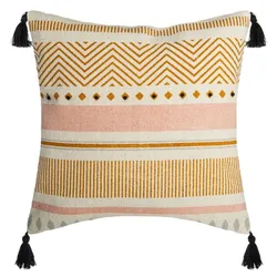 Copricuscino 40x40 cm in cotone beige e disegno multicolore