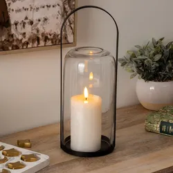Lanterna LED 34h cm in vetro a forma di candela
