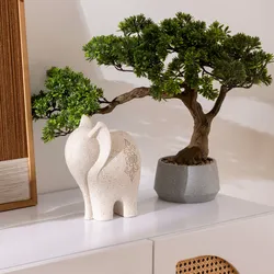 Figura decorativa 23h cm a forma di elefante in pietra beige