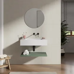 Lavabo 70 cm bianco opaco con mensola inferiore verde jungle - Agua
