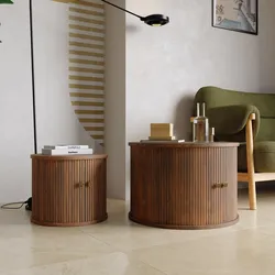 Set 2 tavolini rovere scuro cannettato con 2 ante scorrevoli - Mebras