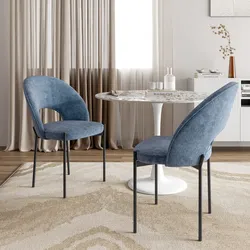 Set 2 sedie in ciniglia blu con gambe in metallo nero - Vessel