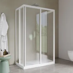 Box doccia 70X90X70 cm tre lati scorrevole con apertura ad angolo in pvc stampato bianco 190h - Acril