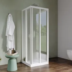 Box doccia 75X75X75 cm tre lati scorrevole con apertura ad angolo in pvc stampato bianco 190h - Acril