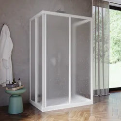 Box doccia 80X100X80 cm tre lati scorrevole con apertura ad angolo in pvc stampato bianco 190h - Acril