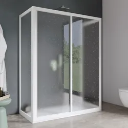 Box doccia 75X150X75 cm tre lati scorrevole con apertura centrale in pvc stampato bianco 190h - Acril