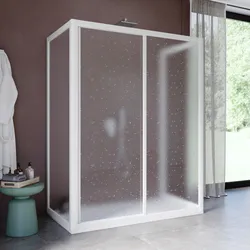 Box doccia 80X150X80 cm tre lati scorrevole con apertura centrale in pvc stampato bianco 190h - Acril