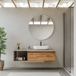 Mobile bagno sospeso 140 cm argilla con cassettone rovere gold e specchio - Balik