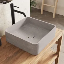 Lavabo d'appoggio 39x39x12 h cm in cemento crema effetto pietra - Hamilton