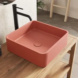 Lavabo d'appoggio 39x39x12 h cm in cemento terracotta - Hamilton