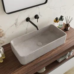 Lavabo d'appoggio 60x28x12 h cm in cemento crema effetto pietra - Hamilton