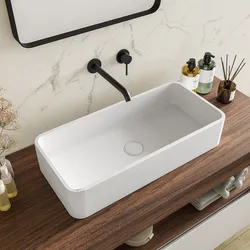 Lavabo d'appoggio 60x28x12 h cm in cemento bianco - Hamilton