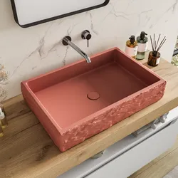 Lavabo d'appoggio 61x40x12 h cm in cemento terracotta effetto rustico - Hamilton